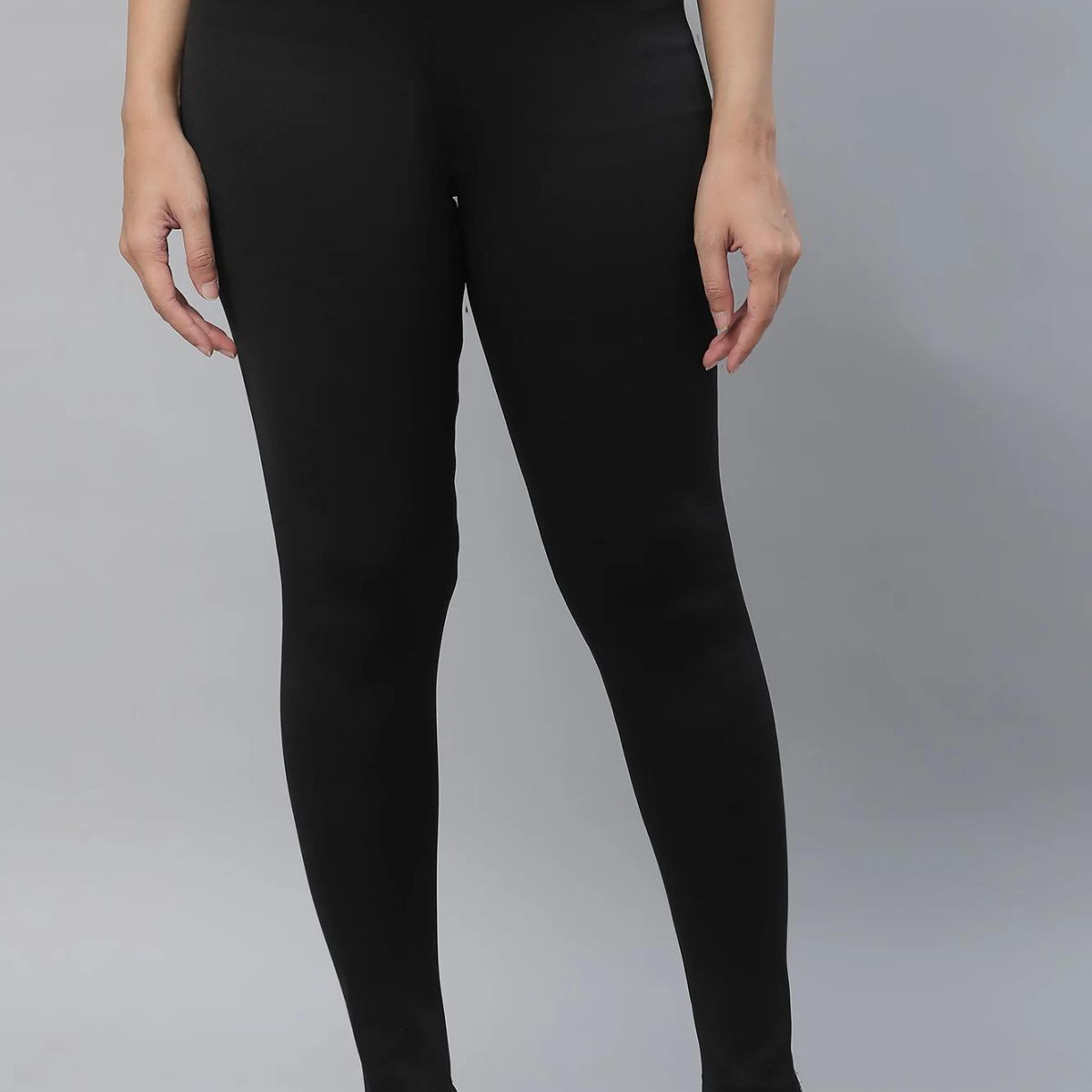 Black Solid Skinny Fit Tights With Criss Cross Waistband