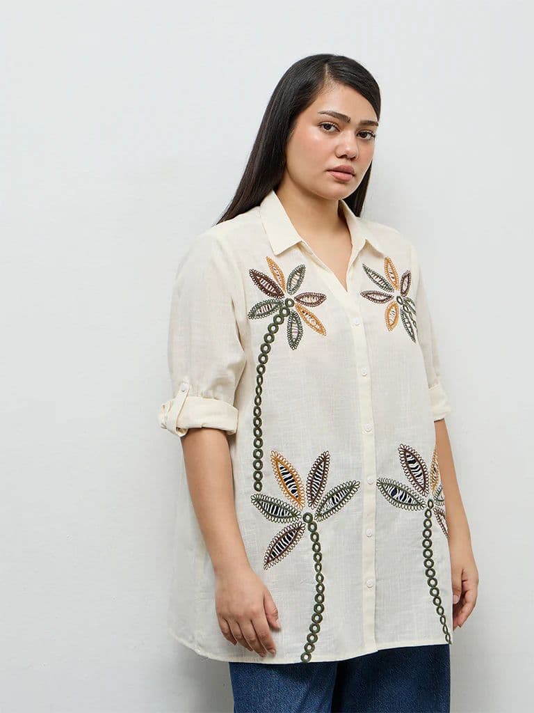Gia Off-White Embroidered Cotton Blouse — photo 2