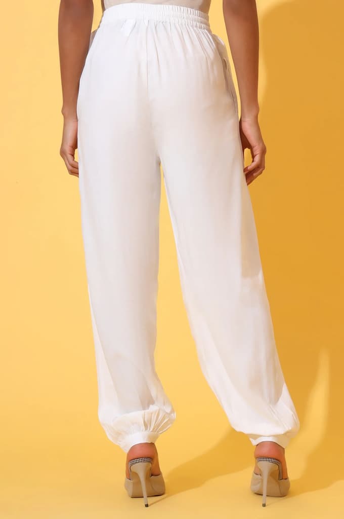 White Solid Ankle Length Rayon Harem Pants — photo 4