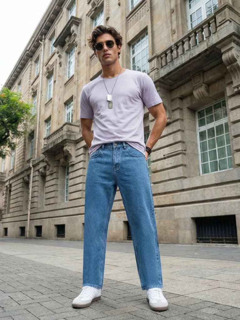 Men's Ice Blue Relaxed Fit Washed Denim Jeans Non-Stretchable — photo 4