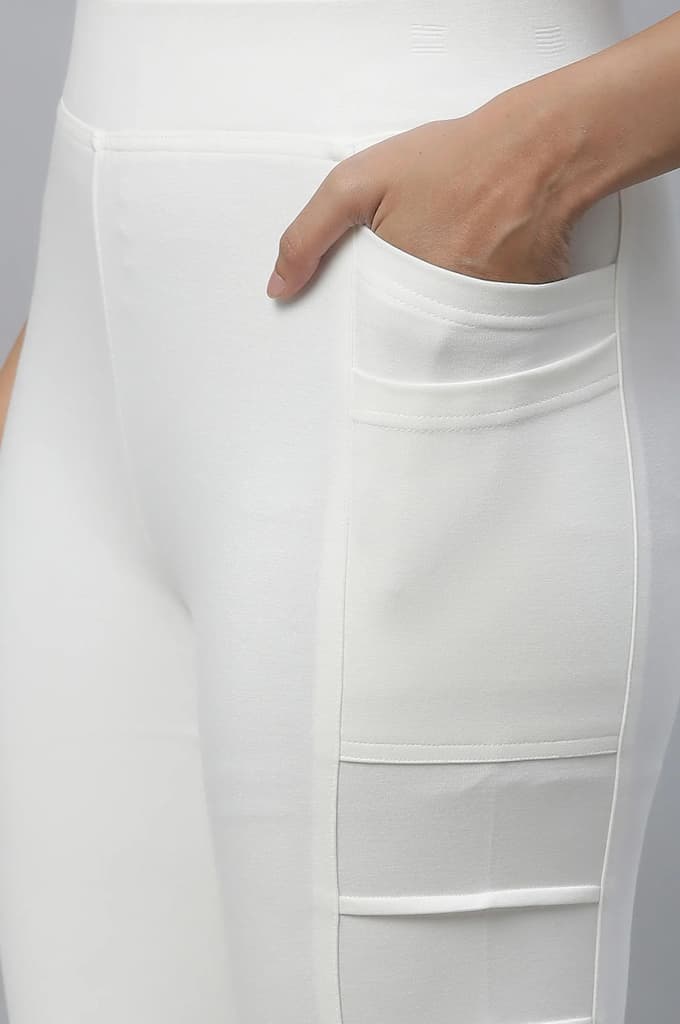 White Solid Skinny Fit Yoga Tights With Side Pockets — photo 7