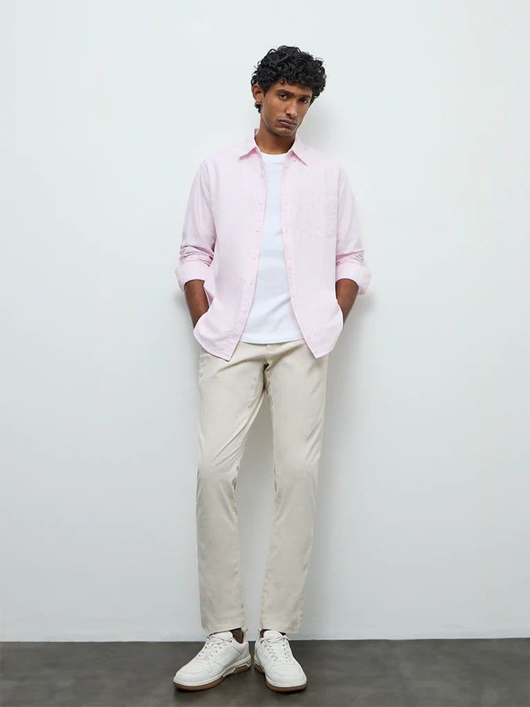 WES Casuals Pink Striped Relaxed-Fit Cotton Shirt — photo 2