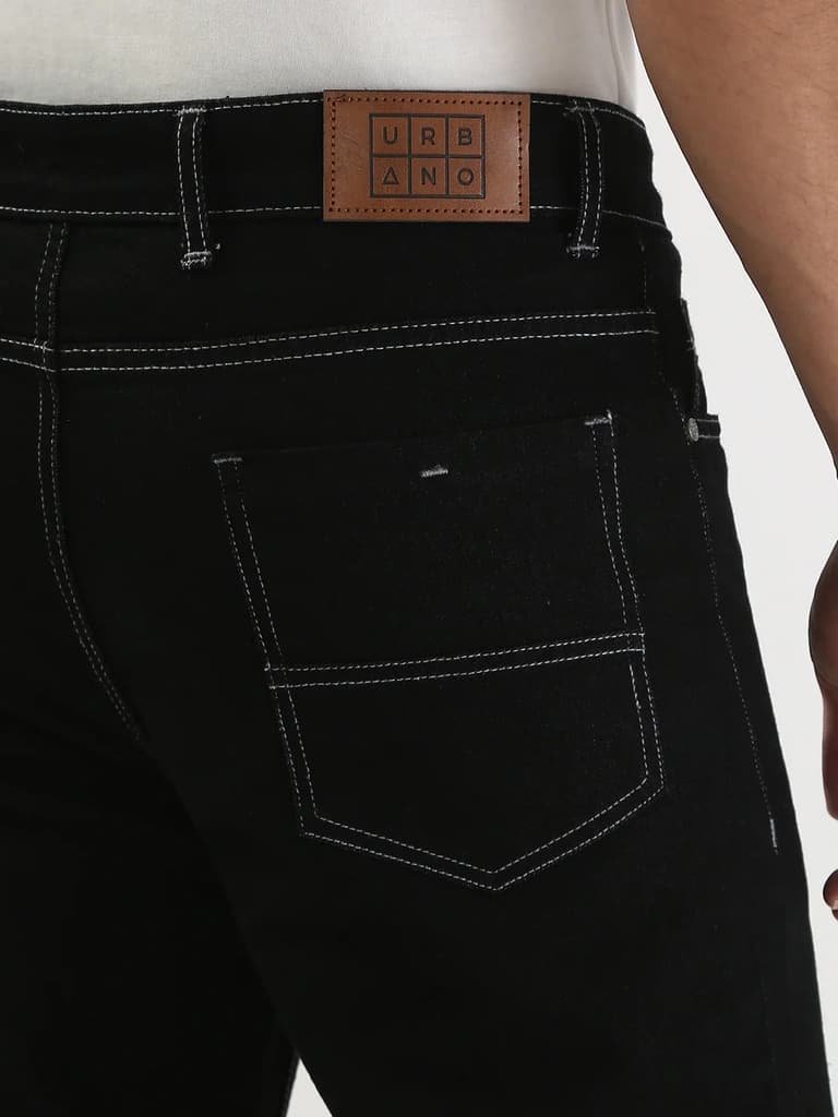 Men's Black Straight Fit Washed Jeans Stretchable — photo 6