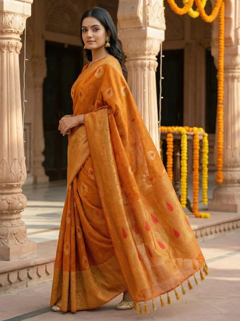 MIMOSA Women's Woven Design Banarasi Style dola silk Saree with Blouse Piece - Mustard ( SA00003137MSFREE ) — photo 3