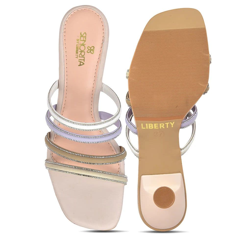 Senorita STY-180E Cream Casual Heeled Slippers for Women by Liberty — photo 6