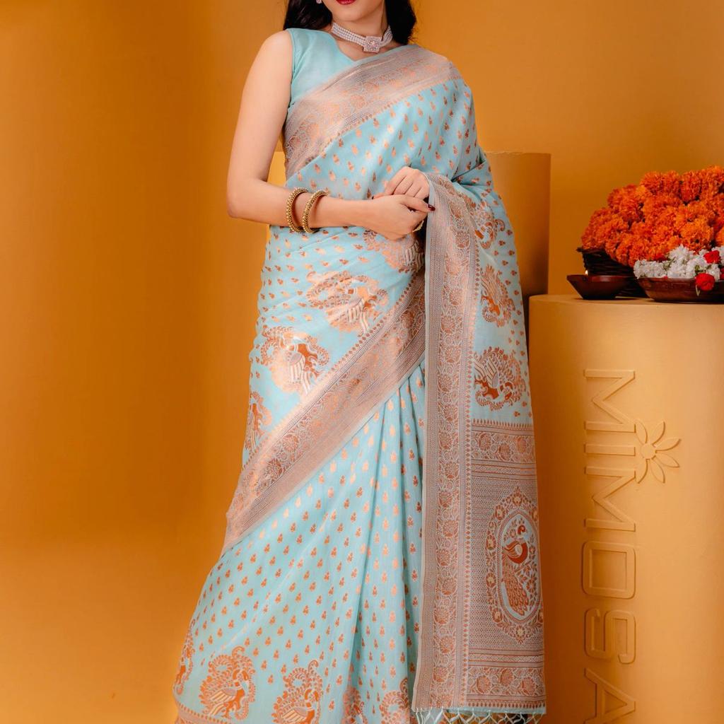 Mimosa Women's Woven Design Banarasi Style Art Silk Saree With Blouse Piece : SA00001809ANFREE