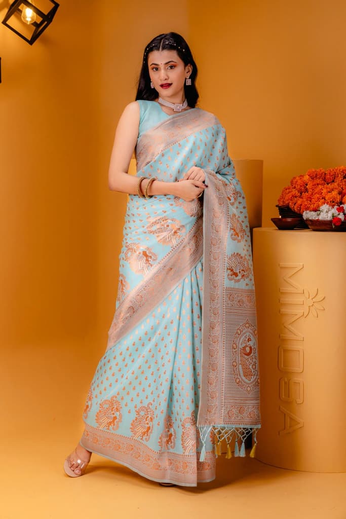 Mimosa Women's Woven Design Banarasi Style Art Silk Saree With Blouse Piece : SA00001809ANFREE — Ananda