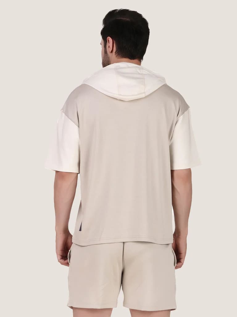 Unisex Ecru Colourblock Half Sleeve Co-Ord Set — photo 3