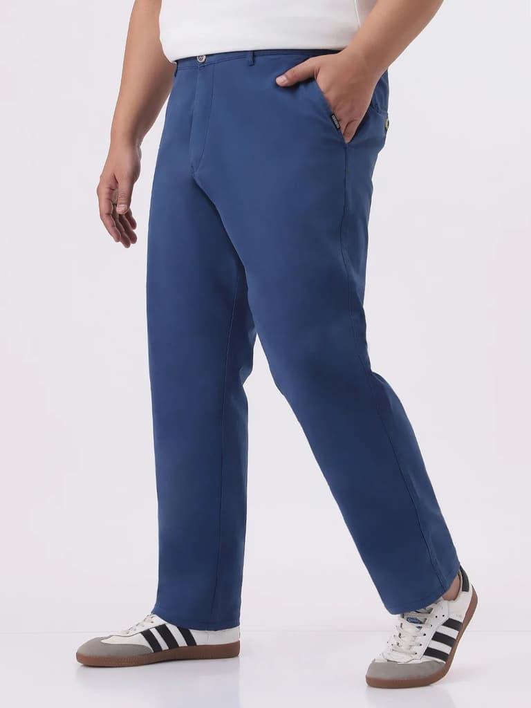 Plus Men's Royal Blue Cotton Regular Fit Casual Chinos Trousers Stretch — photo 3