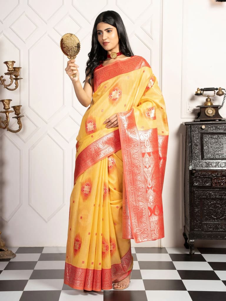 Mimosa Women's Woven Design Kanjivaram Style Art Silk Saree With Blouse Piece : SA00002066GDFREE — photo 5