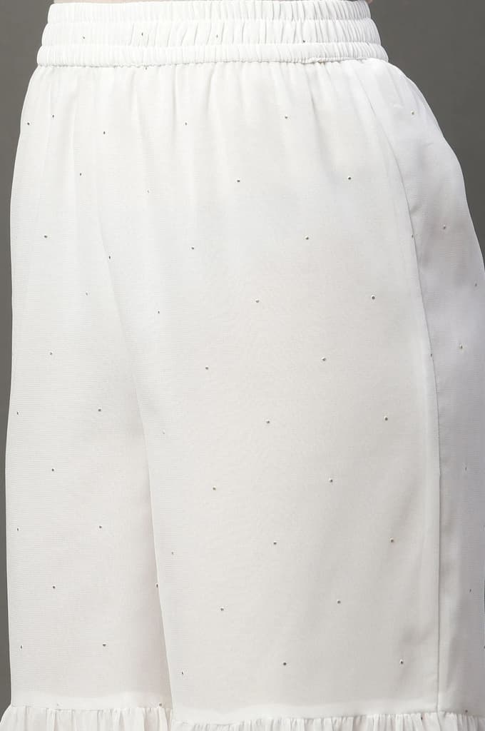 White Polka Dots Printed Flared Georgette Sharara With Elasticated Waist — photo 6