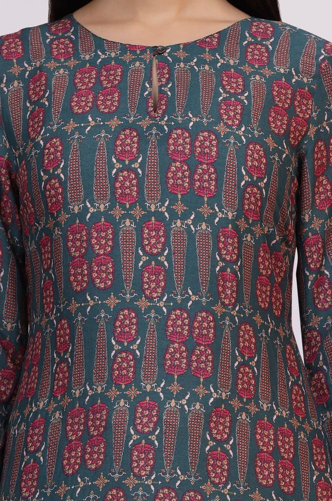 Forest Green Paisley Printed Rayon Straight Kurta — photo 4