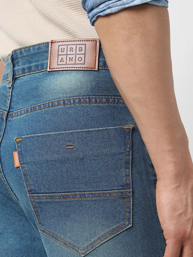 Men's Light Blue Straight Fit Washed Jeans Stretchable — photo 6