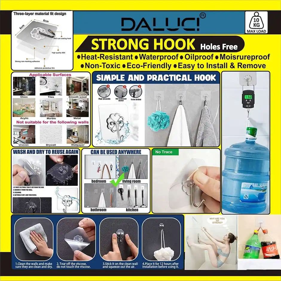 Daluci Strong Adhesive Hook For Home-Office and Kitchen Use | Pack Of 10 — photo 2