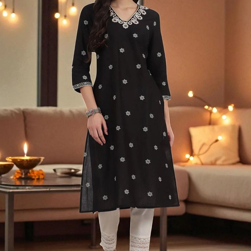 Black Bandhani Printed Pure Cotton Straight Kurta