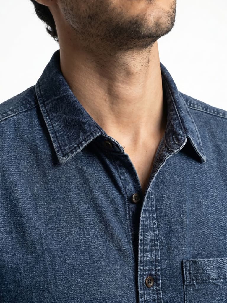 Men's Blue Oversized Fit Half Sleeve Solid Casual Denim Shirt — photo 6