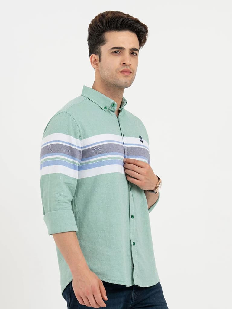 Shirts for Men in Green | Striped Full Sleeve Shirt — photo 6