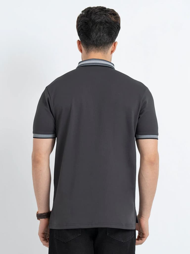 T Shirts for Men in Charcoal Grey | Jacquard Polo T Shirt — photo 3