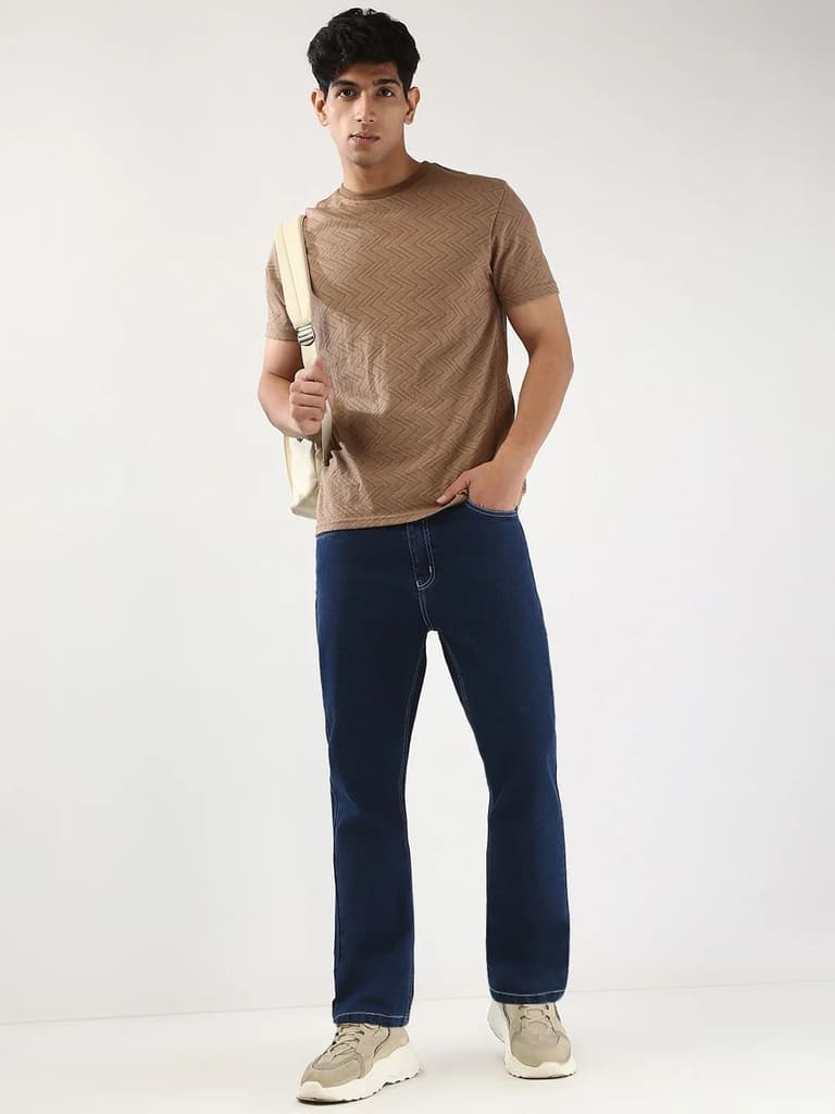 Men's Blue Straight Fit Washed Jeans Stretchable — photo 4