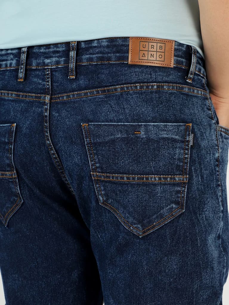 Plus Men's Dark Blue Regular Fit Washed Jeans Stretchable — photo 6