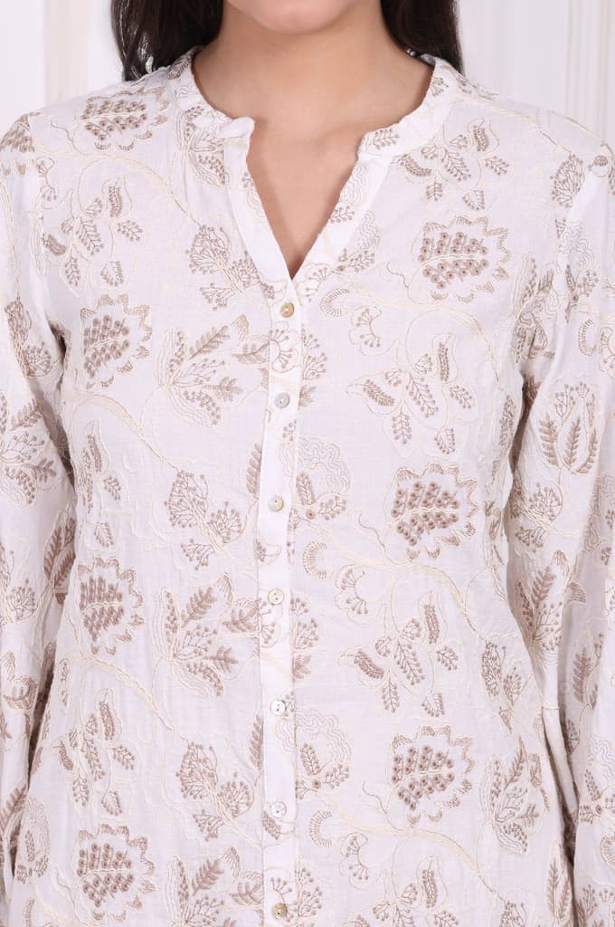 White Thread Embroidered Rayon Straight Tunic — photo 3
