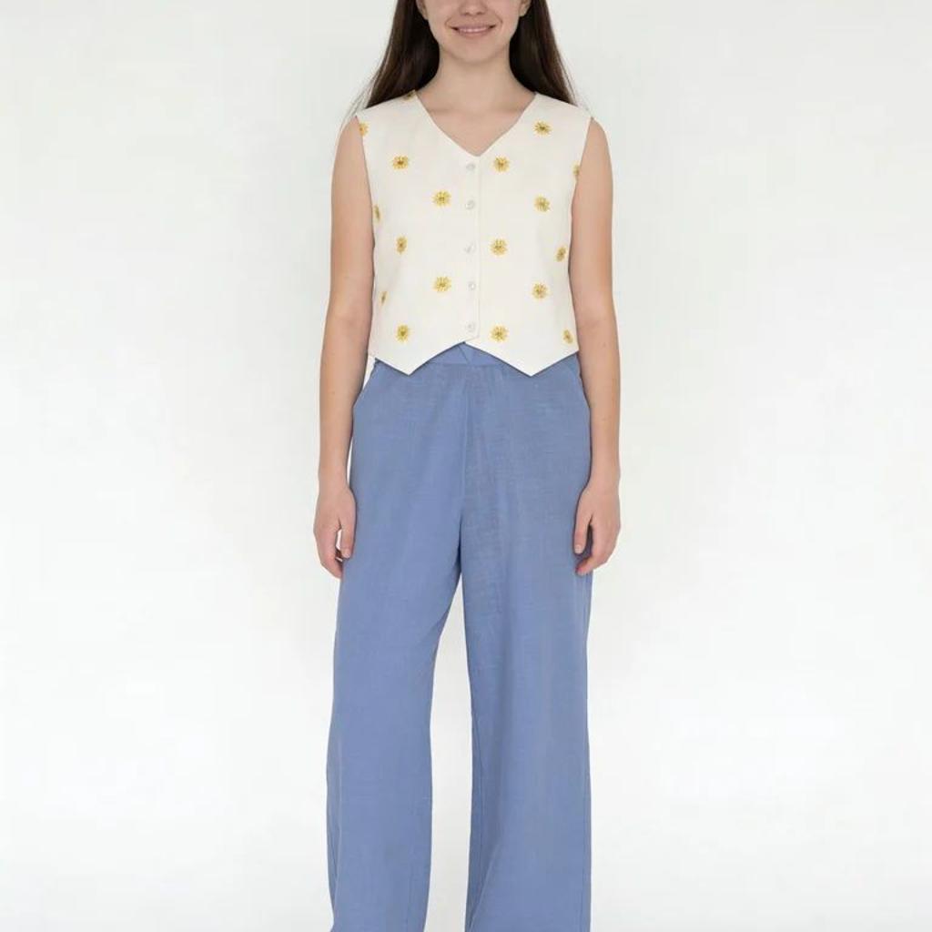 Utsa Kids Girls Blue Solid Cotton Wide-Leg Pants - (8-14 yrs)
