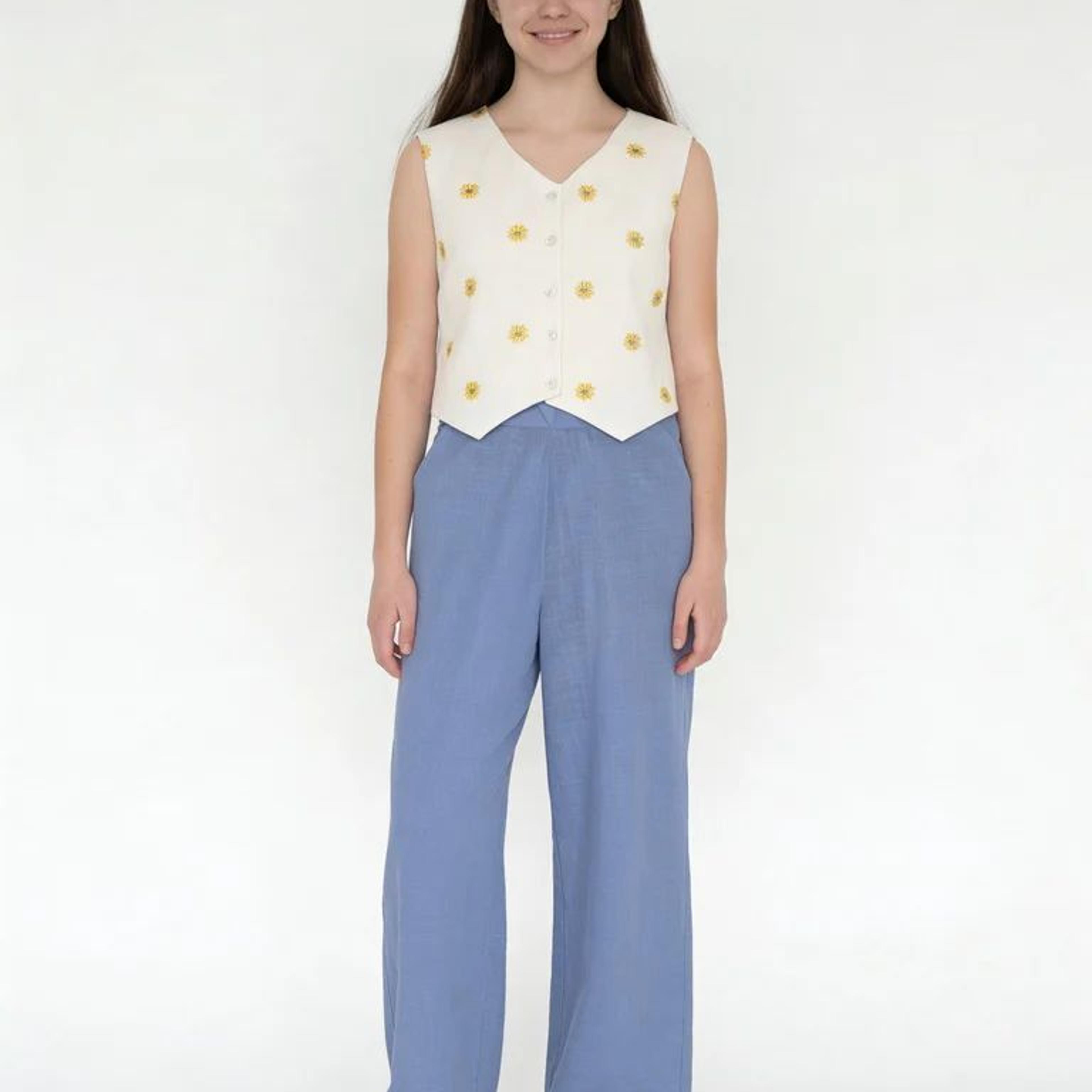 Utsa Kids Girls Blue Solid Cotton Wide-Leg Pants - (8-14 yrs)