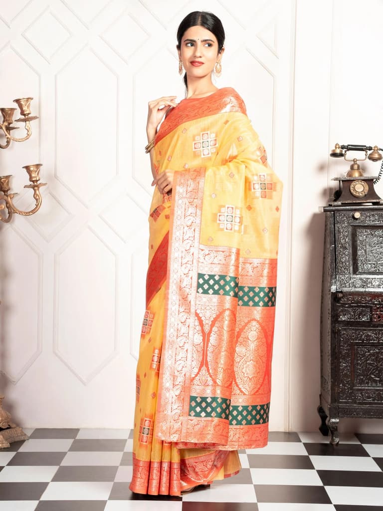 Mimosa Women's Woven Design Kanjivaram Style Art Silk Saree With Blouse Piece : SA00002072GDFREE — photo 3