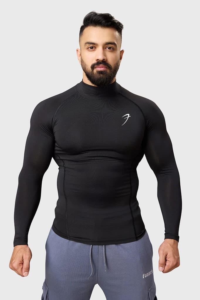 High Neck Compression Full Sleeves T-shirt Black — photo 7