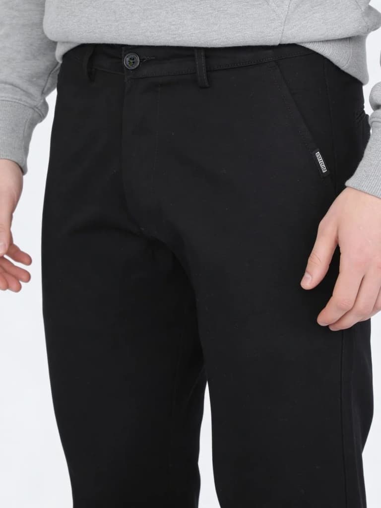 Men's Black Straight Fit Mid Rise Cotton Casual Chinos Trousers Stretch — photo 5