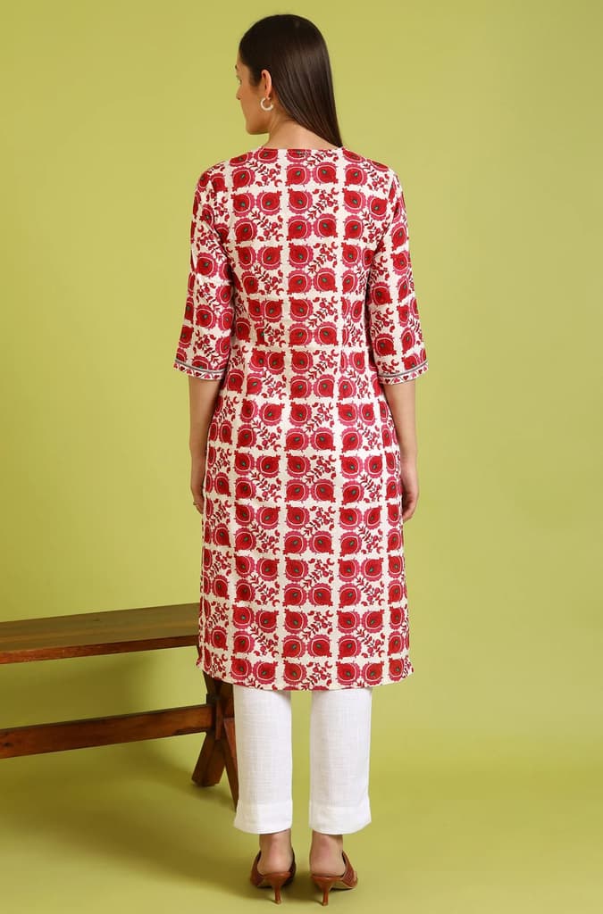 Floral Printed Straight Pure Cotton Kurta with Border Patch — photo 6
