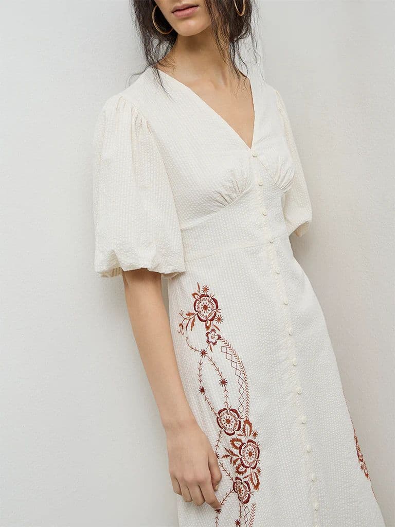Bombay Paisley Off-White Embroidered Cotton A-Line Dress — photo 3