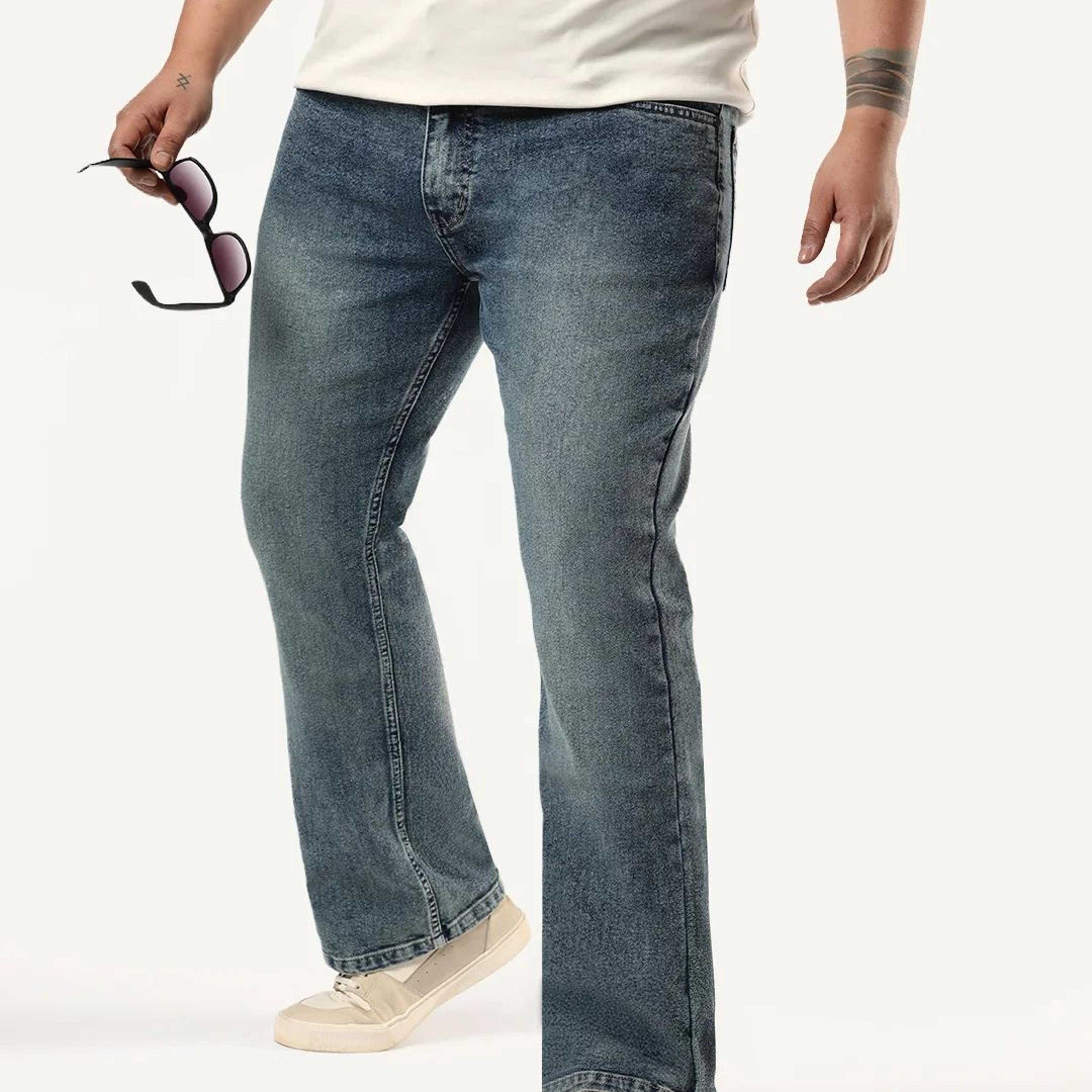 Plus Men's Light Blue Bootcut Fit Mid Rise Tinted Heavy Washed Jeans Stretchable