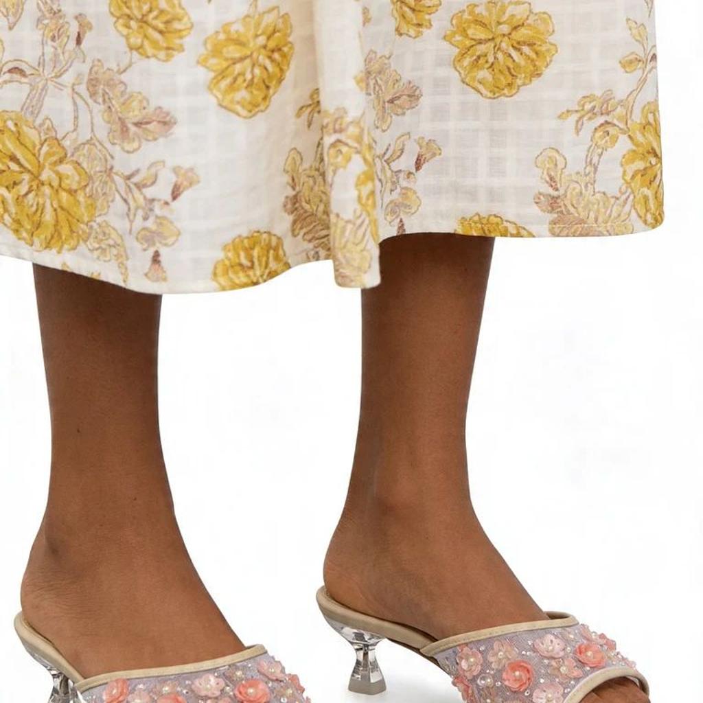 LUNA BLU Light Pink Floral Sequin Kitten Heel Sandals