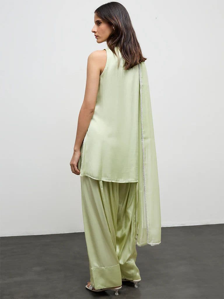 Vark Light Lime Embellished A-Line Ethnic Set — photo 4