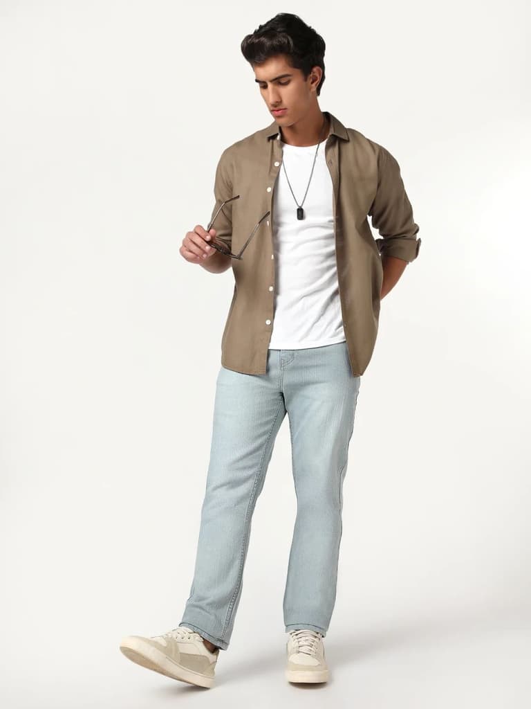 Men's Ice Grey Straight Fit Washed Denim Jeans Stretchable — photo 5