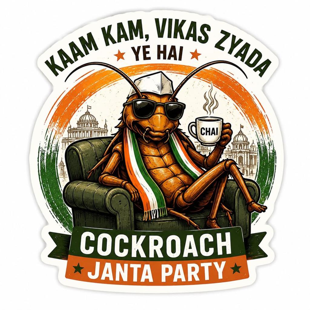 Cockroach Janta Party Premium Satire Mixed Theme Sticker | Funny Political Parody Shelf Adhesive Paper Sticker | Non Waterproof Sticker for Laptop, Car, Bike, Bottle, Notebook, Helmet & Gift (20)