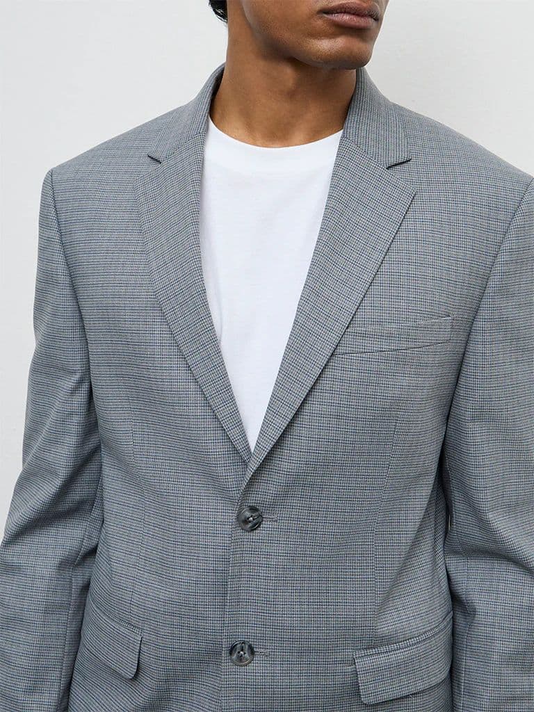WES Formals Grey Houndstooth Checkered Slim-Fit Blazer — photo 3