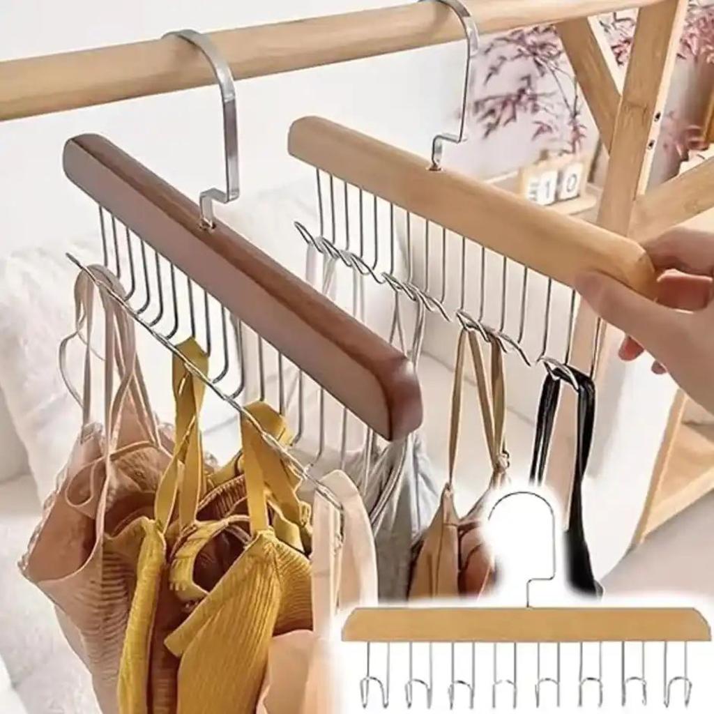 Perpetual Wooden Hangers | Adjustable 8-Hook Wardrobe Hanger for Accessories | Pack of 3