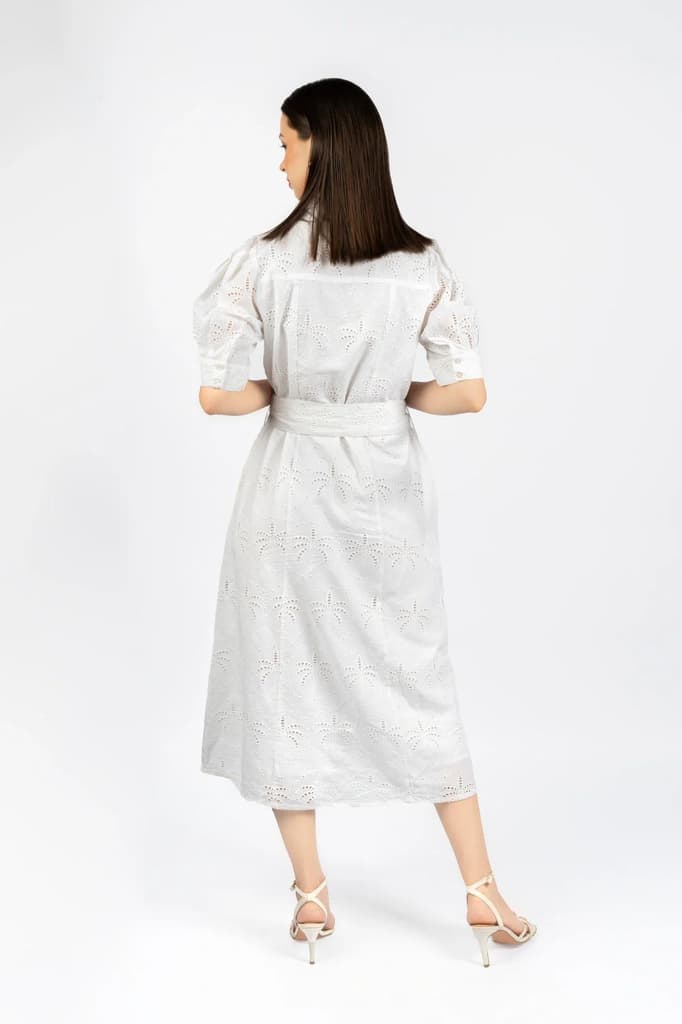 White Cotton Schiffly Midi Fit & Flare Dress — photo 2