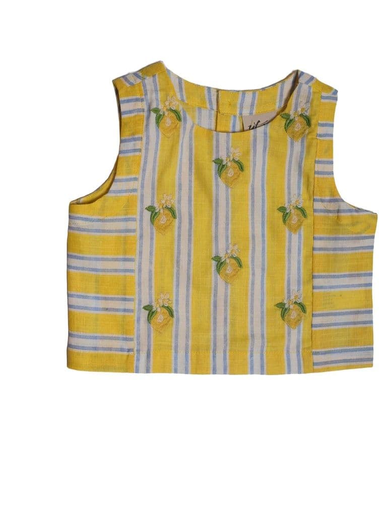 Utsa Kids Girls Yellow Striped Embroidered Cotton Top - (2-8 yrs) — photo 3