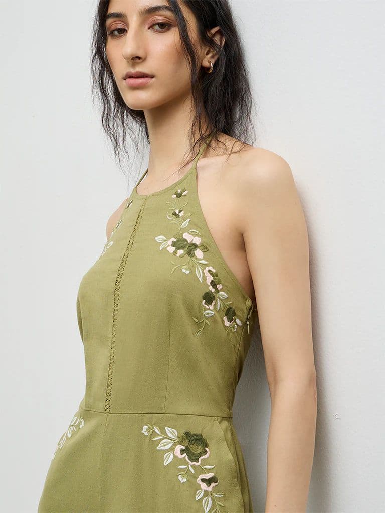 Bombay Paisley Green Embroidered Cotton-Blend Jumpsuit — photo 3