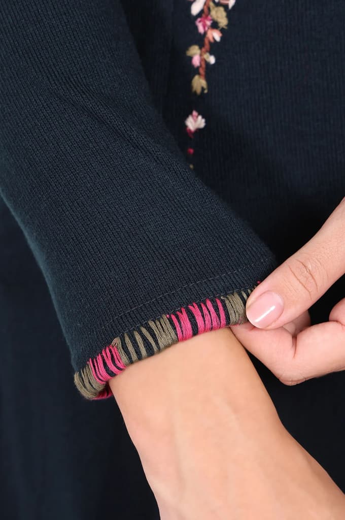 Navy Blue Thread Embroidered Acrylic Flared A-line Kurta — photo 7