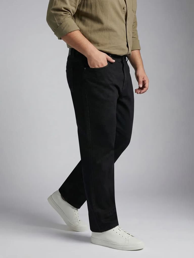 Plus Men's Black Relaxed Fit Washed Denim Jeans Non-Stretchable — photo 2