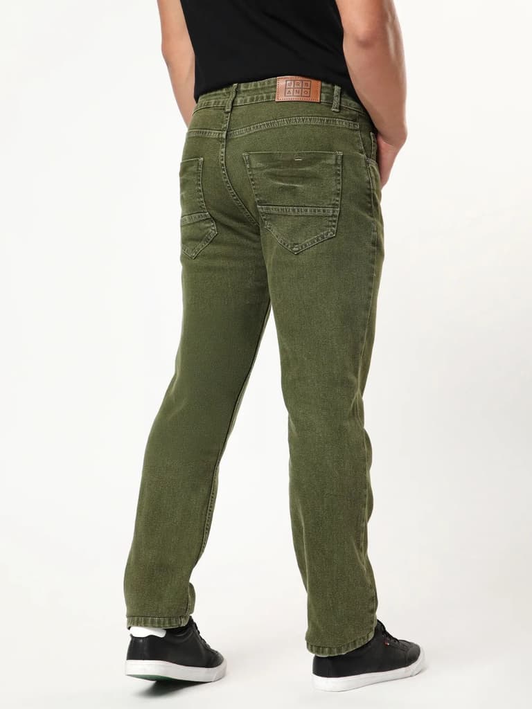 Men's Light Green Regular Fit Acid Washed Denim Jeans Stretchable — photo 3