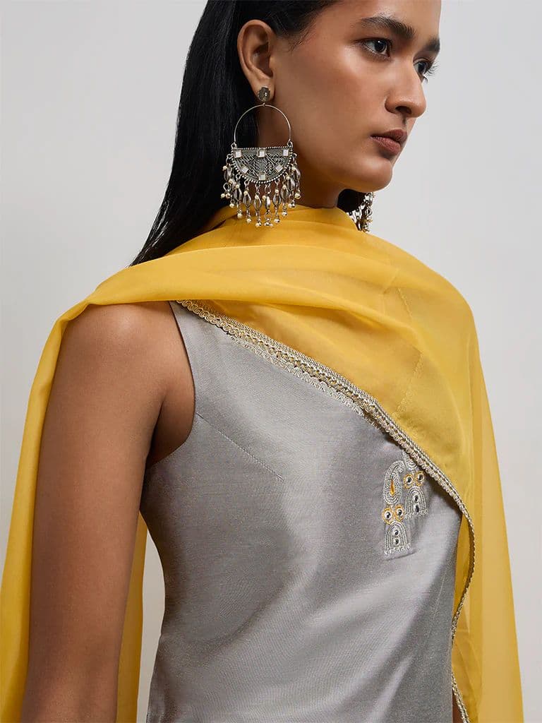 Vark Grey Embroidered A-Line Ethnic Set — photo 3