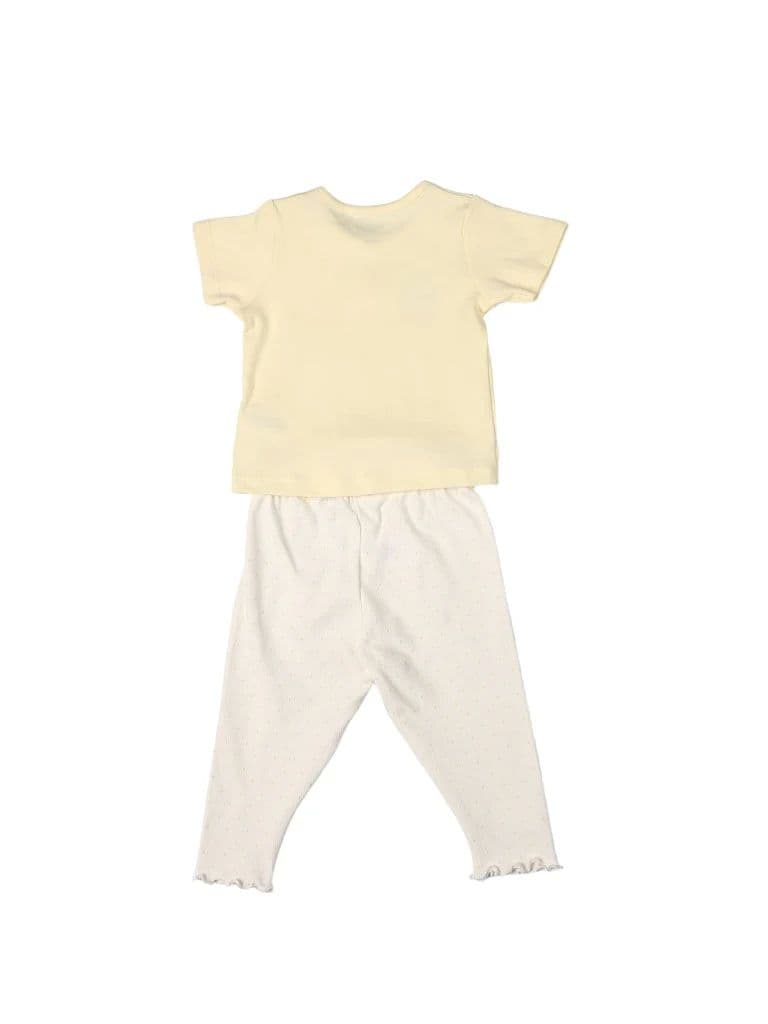 HOP Baby Girls Yellow Printed Cotton T-Shirt and Pants Set — photo 3