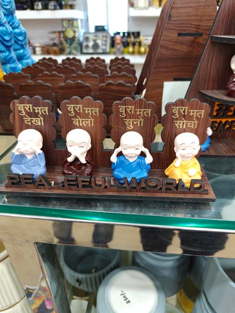 Wooden Buddha Statues | Meditation Decor | Brown | Gold