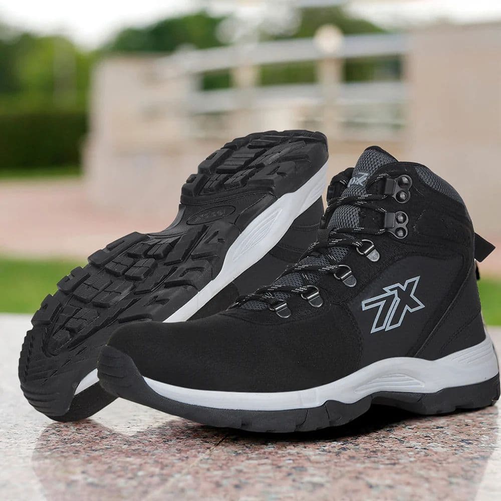 Leap7x Black Sports Lace-Up High Ankle Trekking Shoes For Men PLATINUM-E By Liberty — photo 4