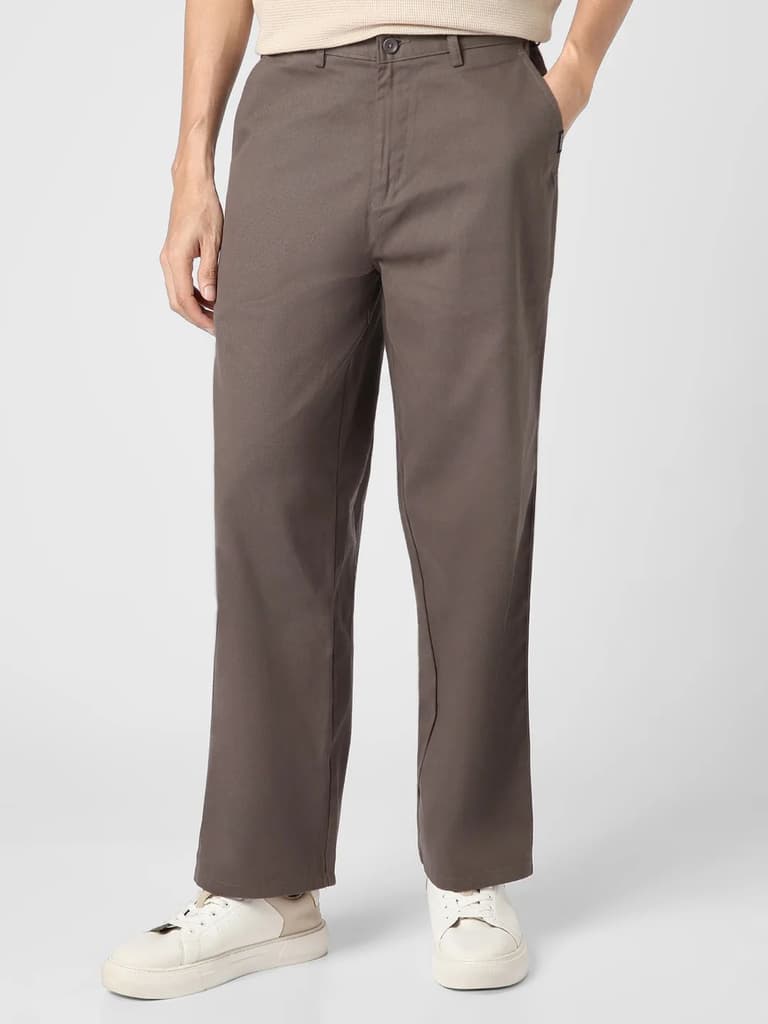Men's Dark Grey Loose Baggy Fit Solid Chino Trousers Non-Stretchable — 28 / Dark Grey